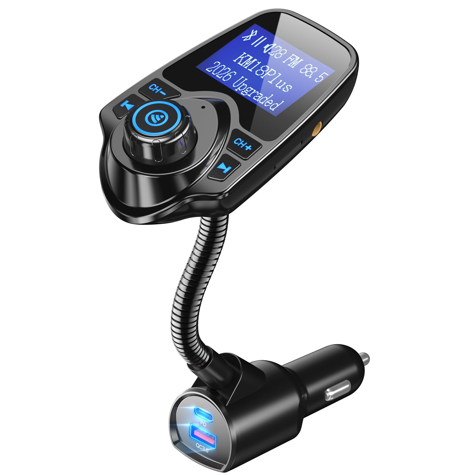Nulaxy 48W Bluetooth 5.4 Car Adapter, 1.44" Screen FM Transmitter