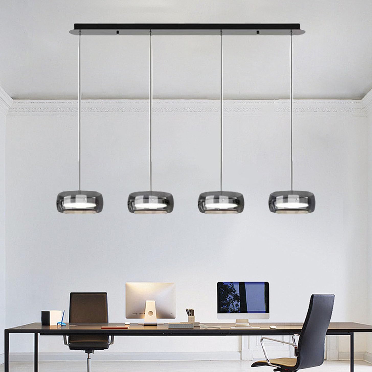Bellastein Moderne LED Pendelleuchte Kristall Glas Hängelampe Esstischlampe, Led Hängeleuchte Dimmbar Mit Fernbedienung, Höhenverstellbar für Kücheninsel Büro Esszimmer Küche Deckenlampe (4-Lichter)