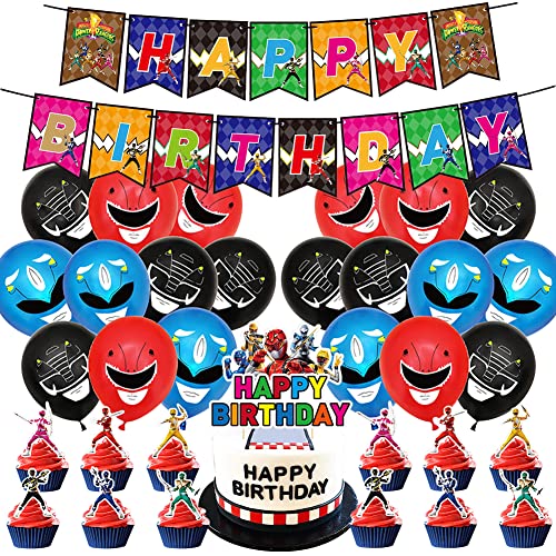 BESTZY Anniversaire Power Rangers Ballons, 32 PCS Anniversaire Decoration de Power Rangers, Power Rangers Ballons pour Enfants Cadeau Fête d'anniversaire Fournitures Décor Cover