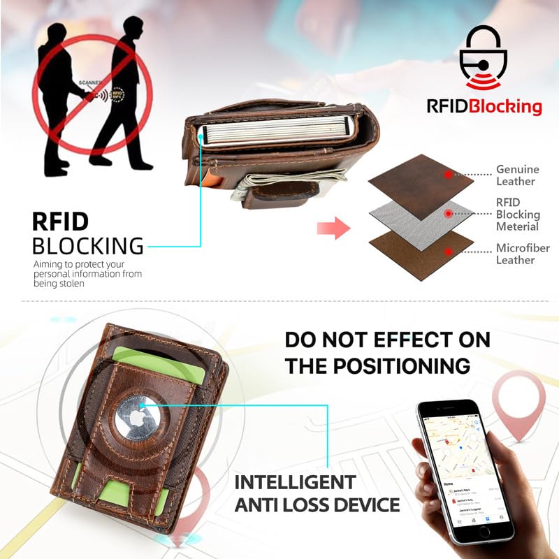 Unisex genuine leather wallet RFID shielding function mini automatic card holder with slots small card holder (Coffee)4