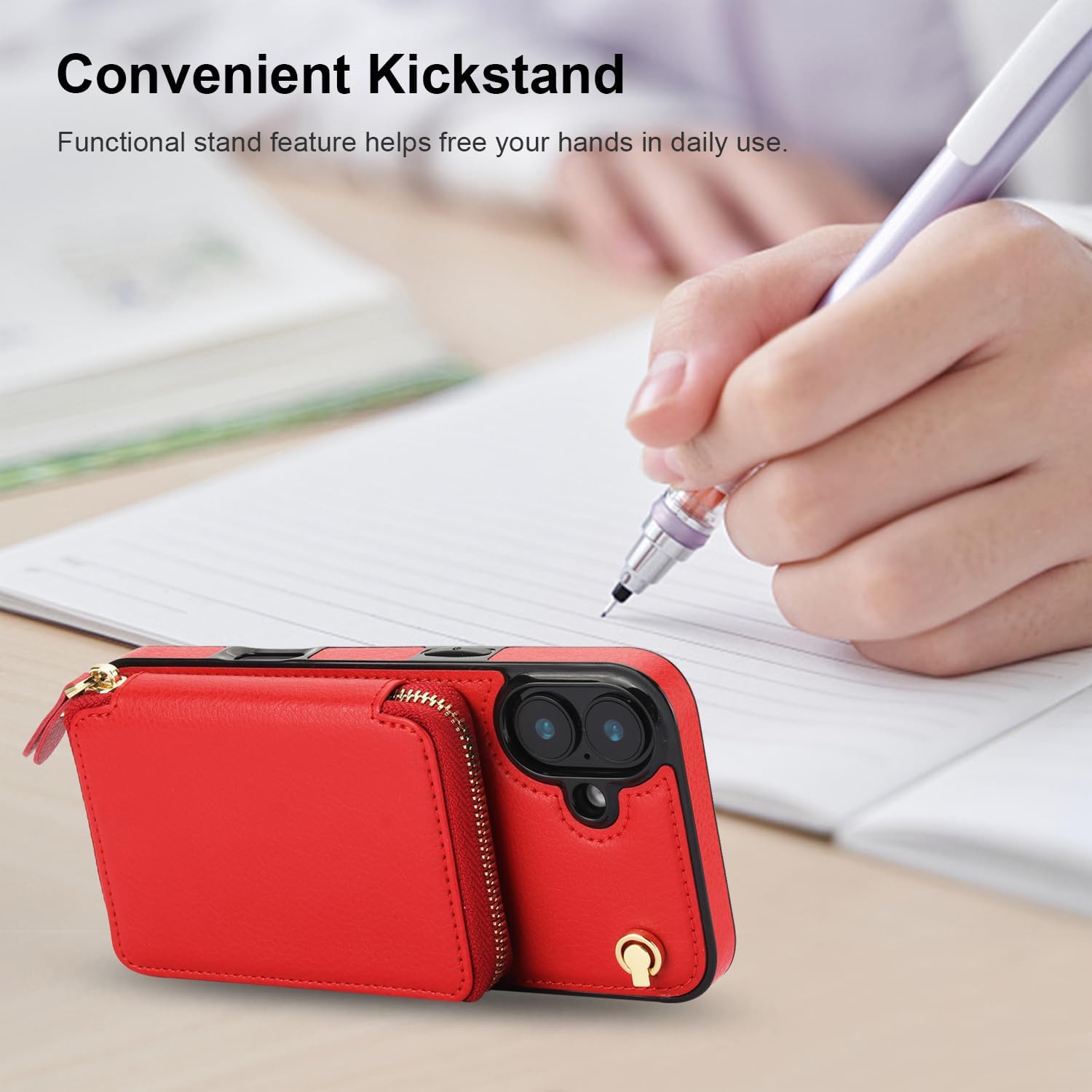 Bocasal Crossbody Wallet Case for iPhone 16 Plus, RFID Blocking Leather Purse Case with Card Holder, Protective Handbag Flip Cover with Zipper Wrist Strap Lanyard for Women 5G 6.7 Inch (Red)