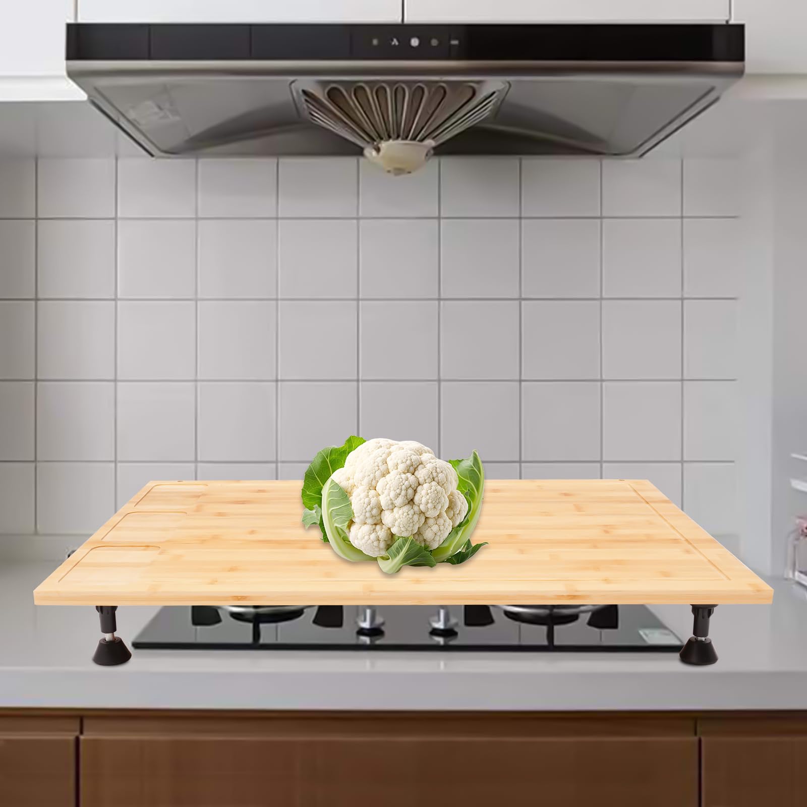 Couvre-plaque de cuisson en bambou - Planche à découper - Pour cuisinière à gaz et électrique - 75 x 54 x 10 cm