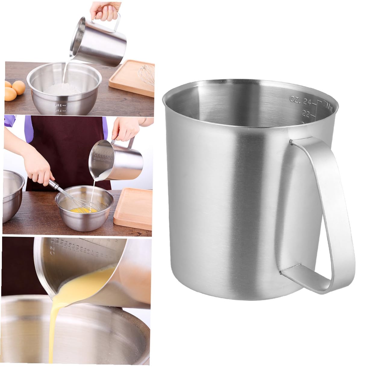 BESTYASH Misurino in Acciaio Inossidabile da 700ml Manico e Beccuccio, Facile da Pulire e Trasportare, Utensile da Cucina per Pasticceria e Uso Quotidiano