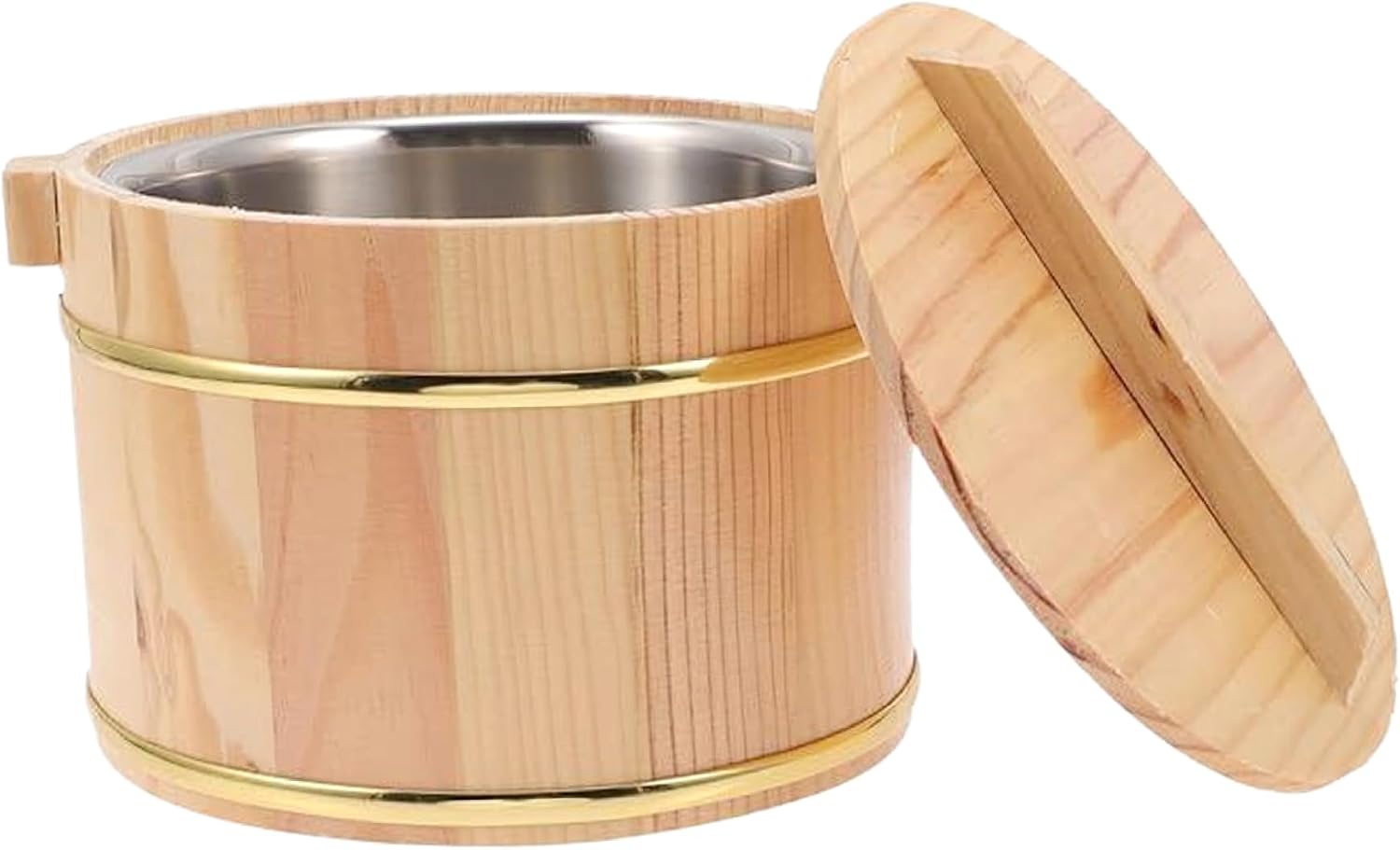 Sushi Rice Bowl, 1400ml Wooden Rice Bowls with Stainless Steel Inner Tank, Cooked Container with Lid and Spoon, Cooking Bucket for Home Kitchen Restaurant...