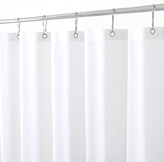 Biscaynebay 72x72 Hotel Quality White Fabric Shower Curtain Liner - Water Resistant, Weighted Hem, Rustproof Grommets, Machine Washable