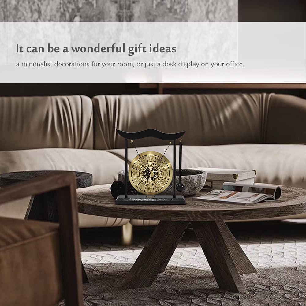 Wakects Mini Gong da Tavolo con Mazza, Strumento a Percussione, Tema Dodici Zodiaci Cinesi, Rame e Legno