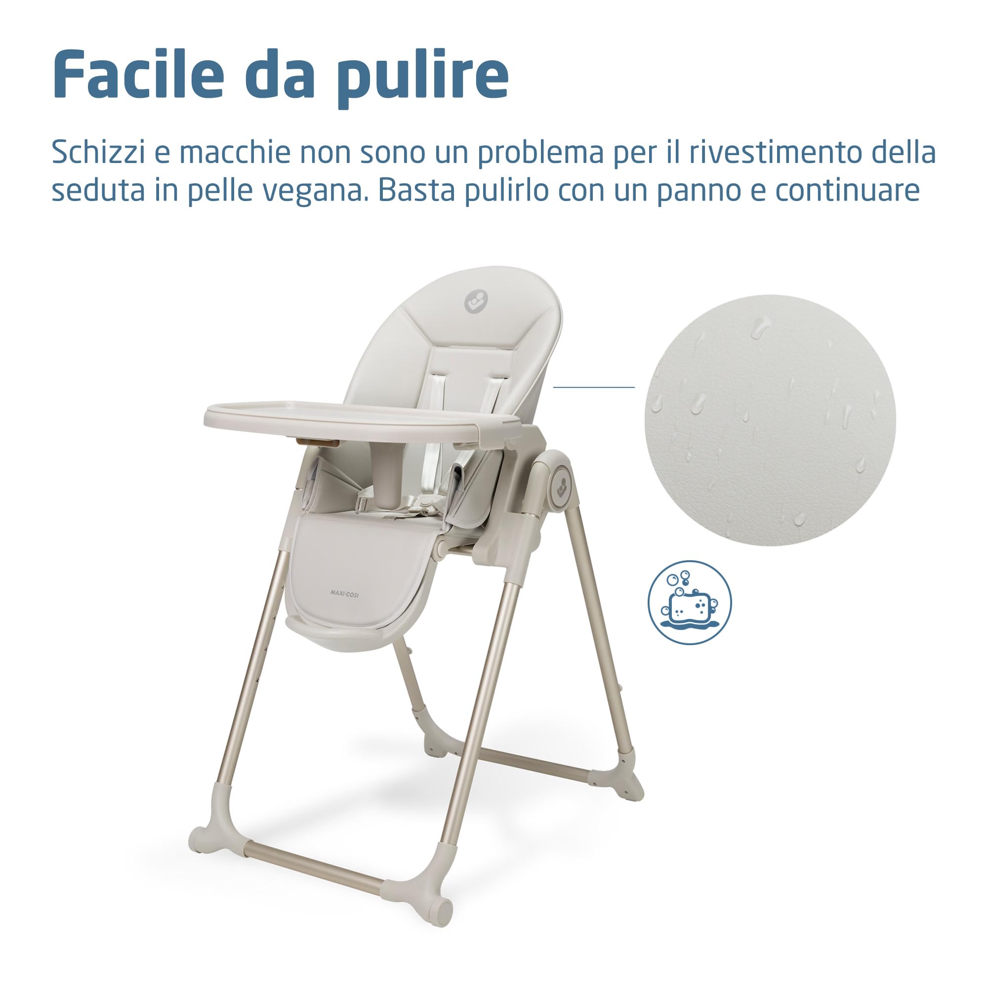 Maxi-Cosi Ava2,Seggiolone Pappa 0-3 Anni (Fino a 15 kg), Seggiolone Pieghevole Compatto, Leggero (9,45 kg), 5 Reclinazioni e 6 Altezze, Vassoio Rimovibile Con Una Mano, 2 Ruote, Elegance Beige