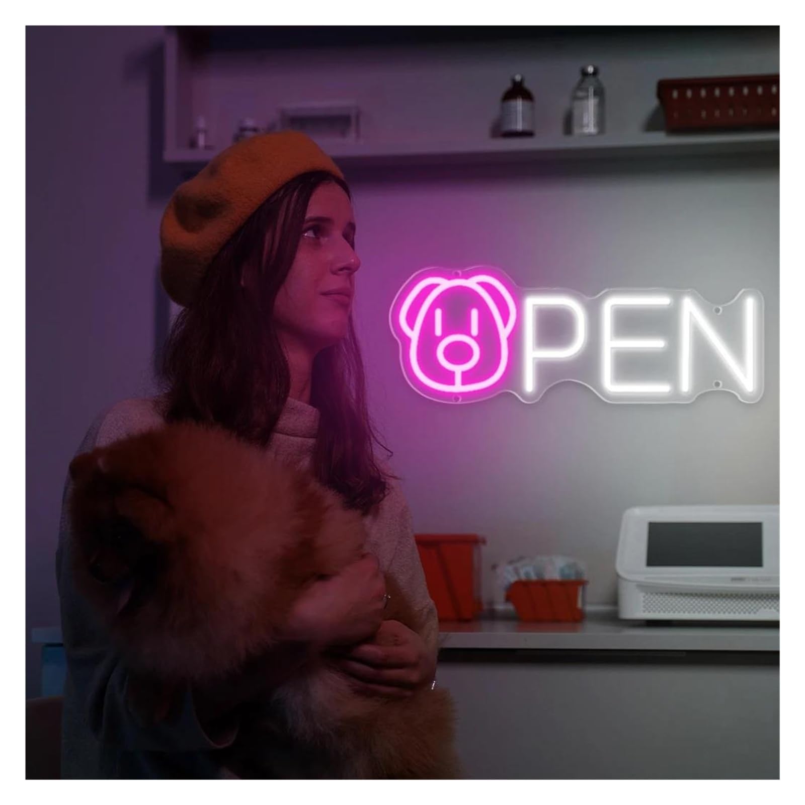 Decoración Lámparas Letrero De Neón Abierto Letreros LED Para Tiendas De Mascotas Cafés Para Gatos Hospitales Para Mascotas Publicidad Para Mascotas 40x14.8cm