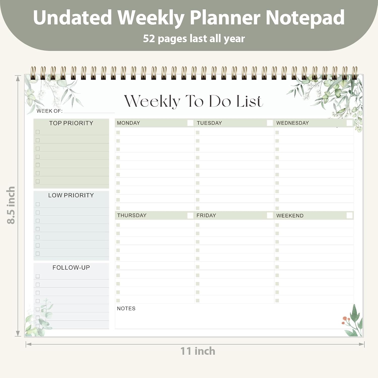 Weekly To Do List Notepad, Undated Planner with 52 Sheets (8.5''x11''), Desk Weekly Planner for Women & Man, Home School & Work image 3