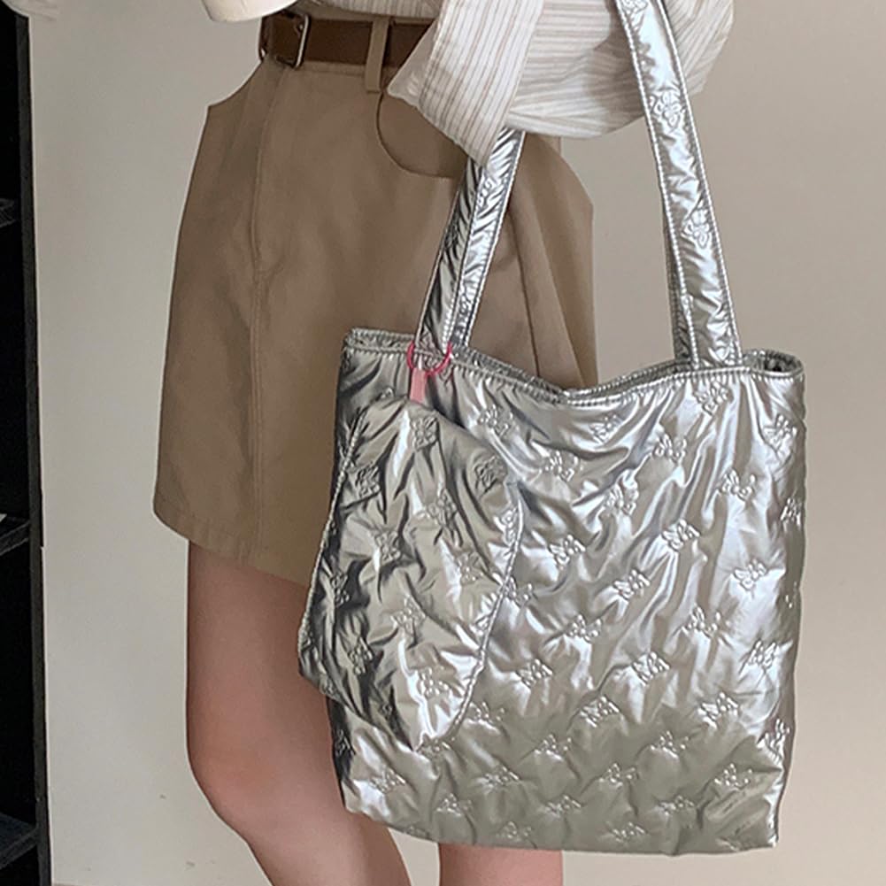 Bolso de hombro acolchado para mujer, bolso de la compra, sólido para viajes de negocios