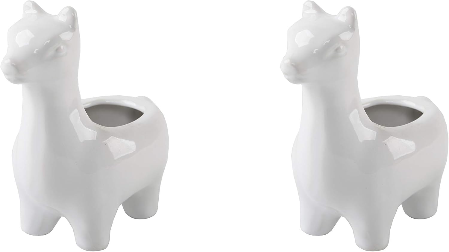 Flora Bunda 5" Empty Ceramic Llama Planter Pot, Set of 2 White
