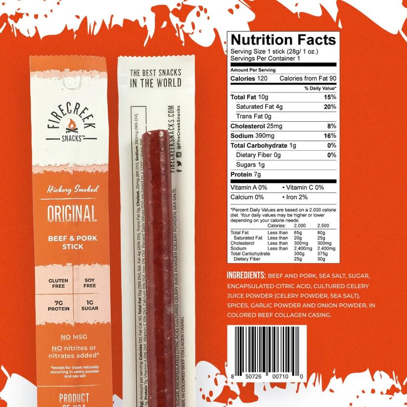 FireCreek Snacks Original Beef Sticks, Hickory Smoked, 7G Protein, 20 Pack - image 2