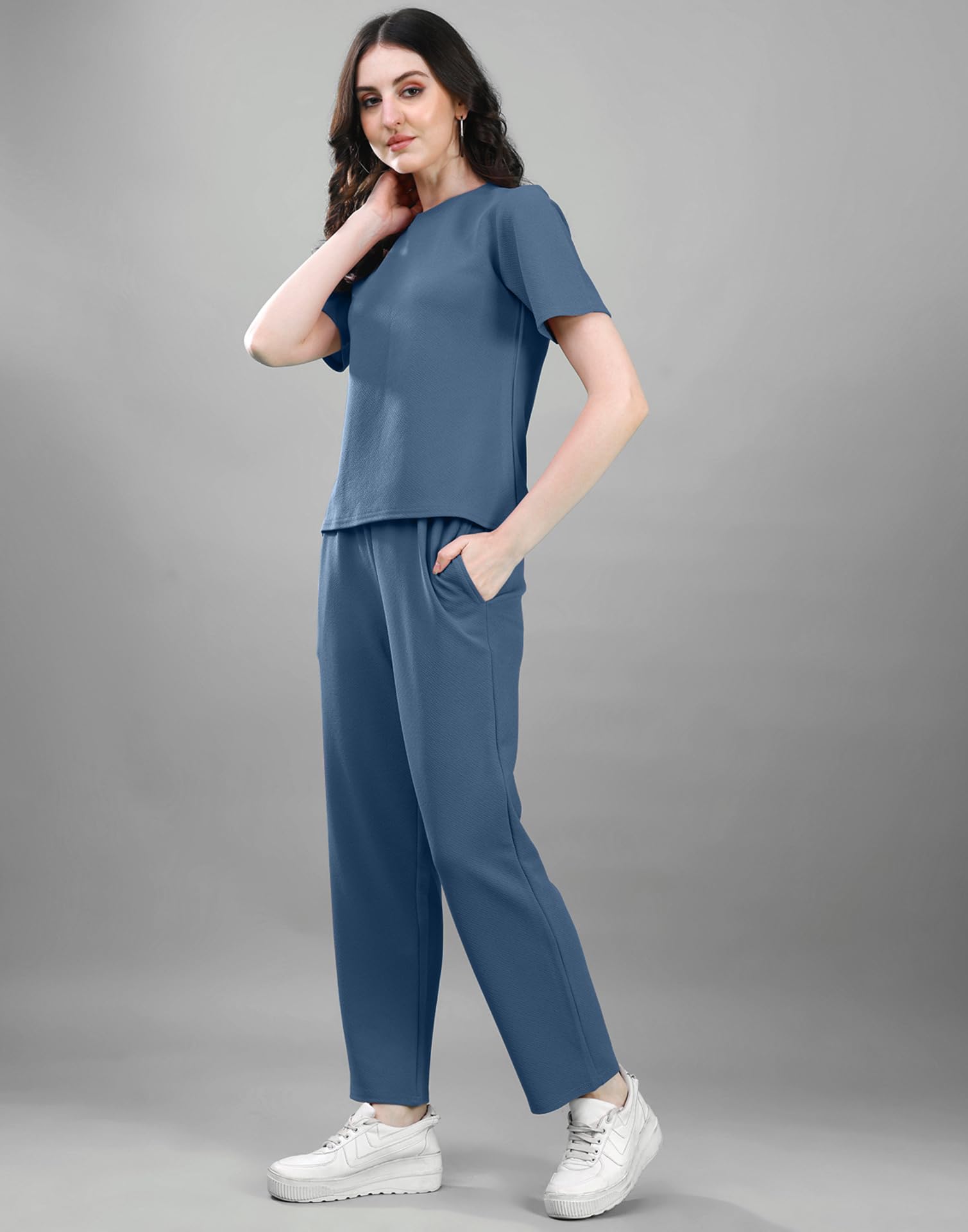 Selvia Women's Tops and Trouser Co ord Set, Lycra dress for woman Stylish (707CTK11671N-XL_Steel Blue) 2