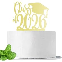 JIEEIN Class of 2026 Cake Topper, Graduation Party Decoration, Congrats Grad with Cap Design, Mirror Gold Acrylic