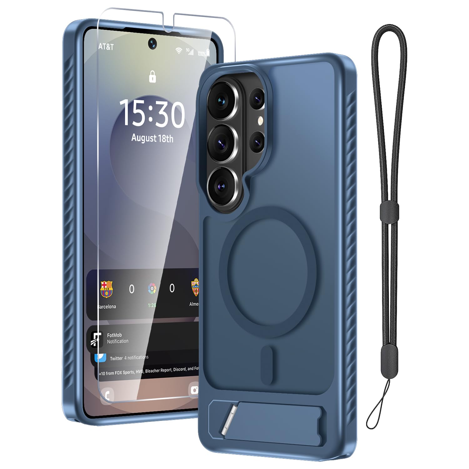 Photo 1 of Janmitta Magnetic for Samsung Galaxy S26 Ultra/S25 Ultra Case Built in Invisible Kickstand,with Screen Protector+Wrist Strap,Fit for MagSafe,Translucent Slim Translucent Matte Phone Cover,Navy Blue