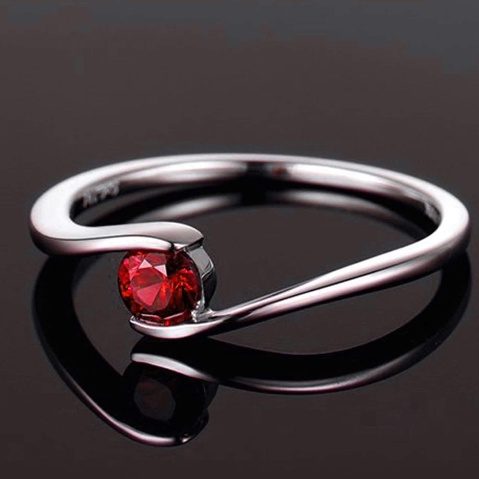 Ring Schmuck Bandring Silber Rot Runden Zirkonia Sinnvolle Geschenke für Freundin Größe 45 (14.3)-65 (20.7)