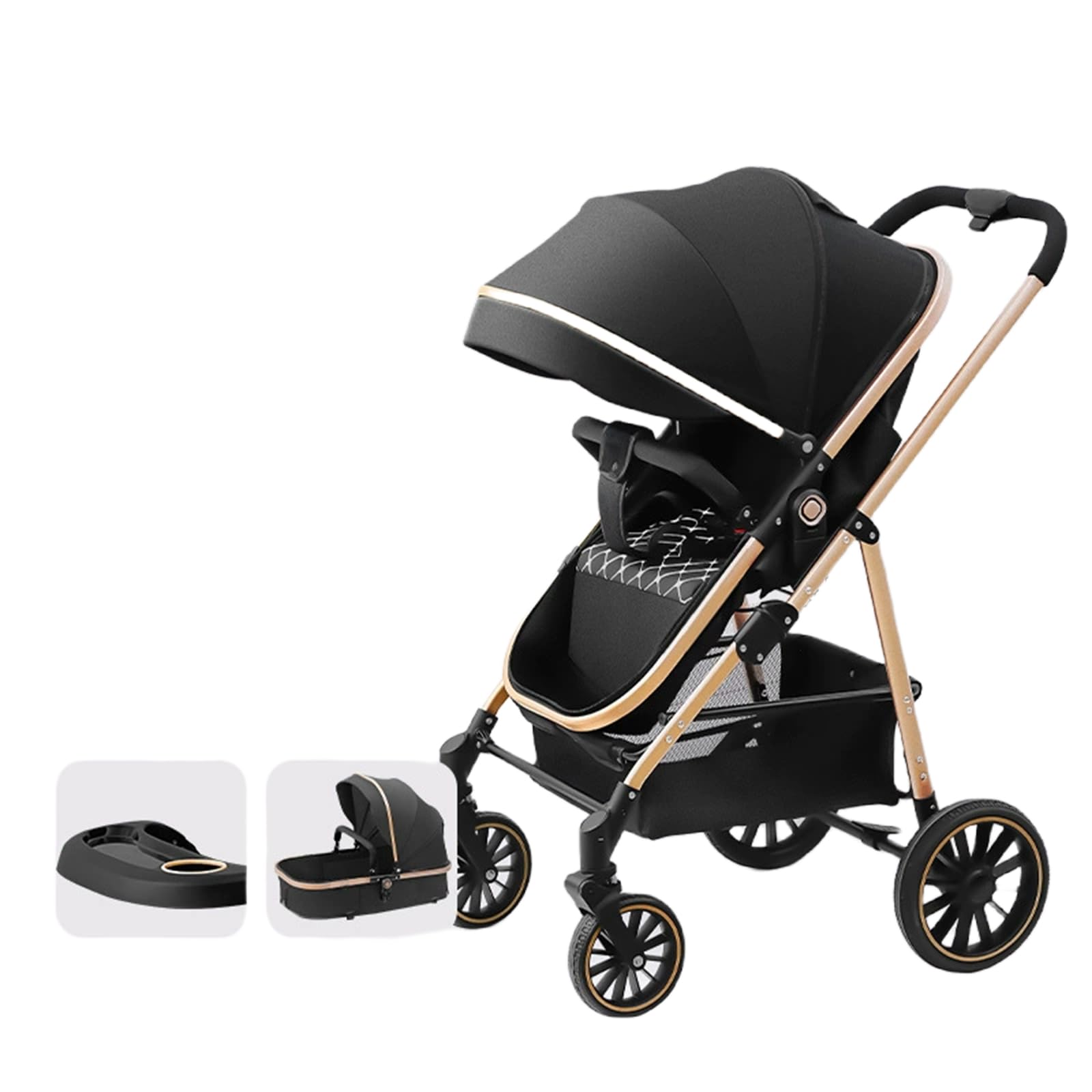 2-in-1 Baby Stroller – Convertible Bassinet Pushchair for Infants and Newborns 0-36 Months – Premium Standard Stroller with Enhanced Safety and Comfort (Black)