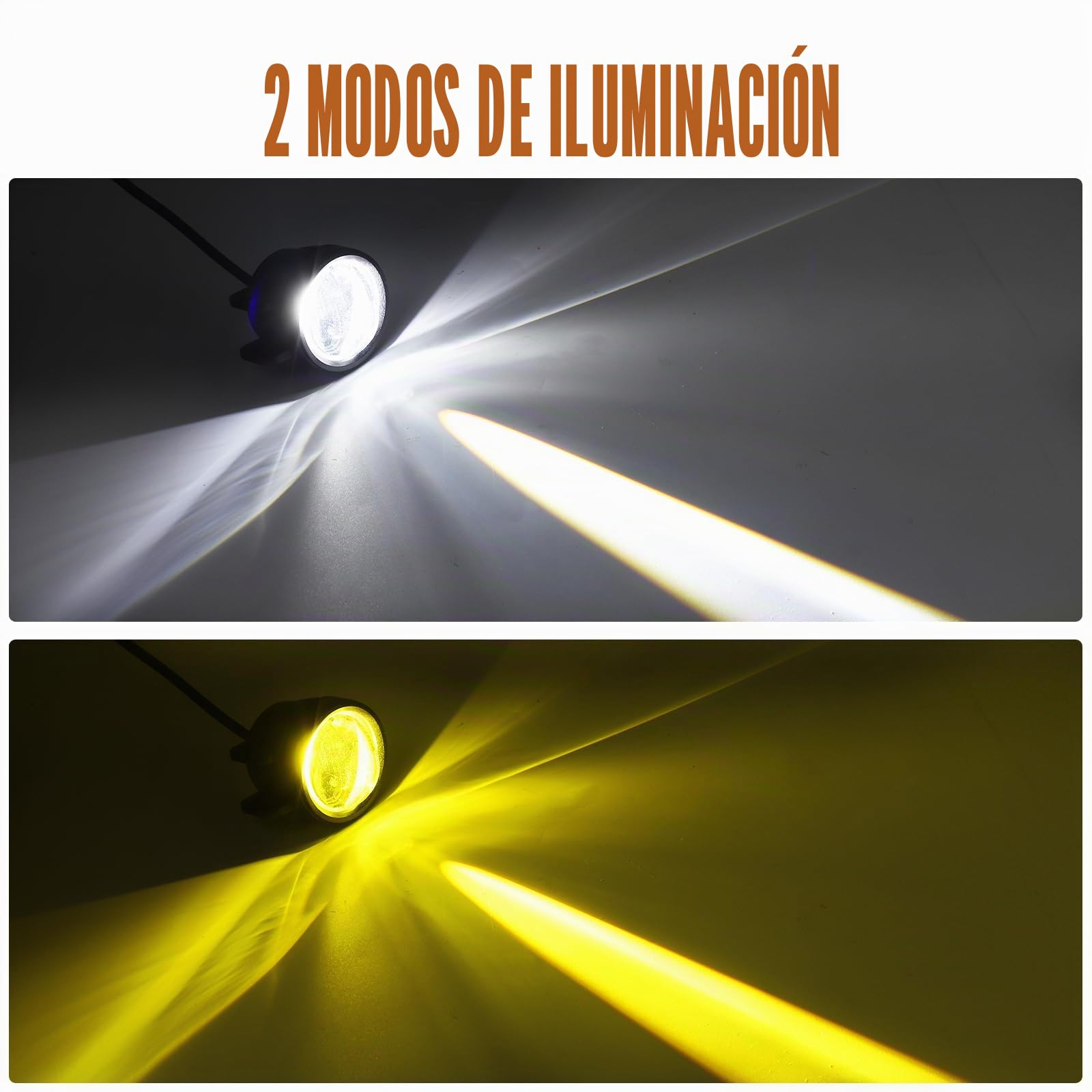 LED Luz Antiniebla de Conducción para Motocicleta, Amarillo Blanco Faros Delanteros Adicionales Lámparas de Conducción para Motocicleta, ATV, UTV, Dirt Bike, 2PCS (Incluye Interruptor)