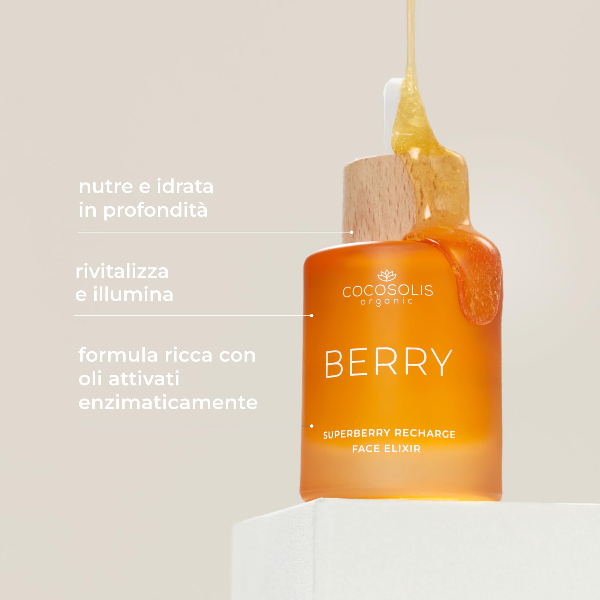 COCOSOLIS BERRY Superberry Recharge Face Elixir, elisir viso con oli biologici, cura quotidiana vegana con vitamina E e oli attivati enzimatici