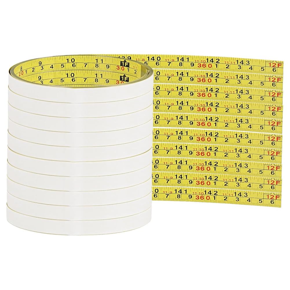 Booso 10 Paquetes de Cintas Métricas Autoadhesivas, Cintas Métricas Adhesivas, Cintas Métricas Adhesivas (12 Pies, Amarillas)