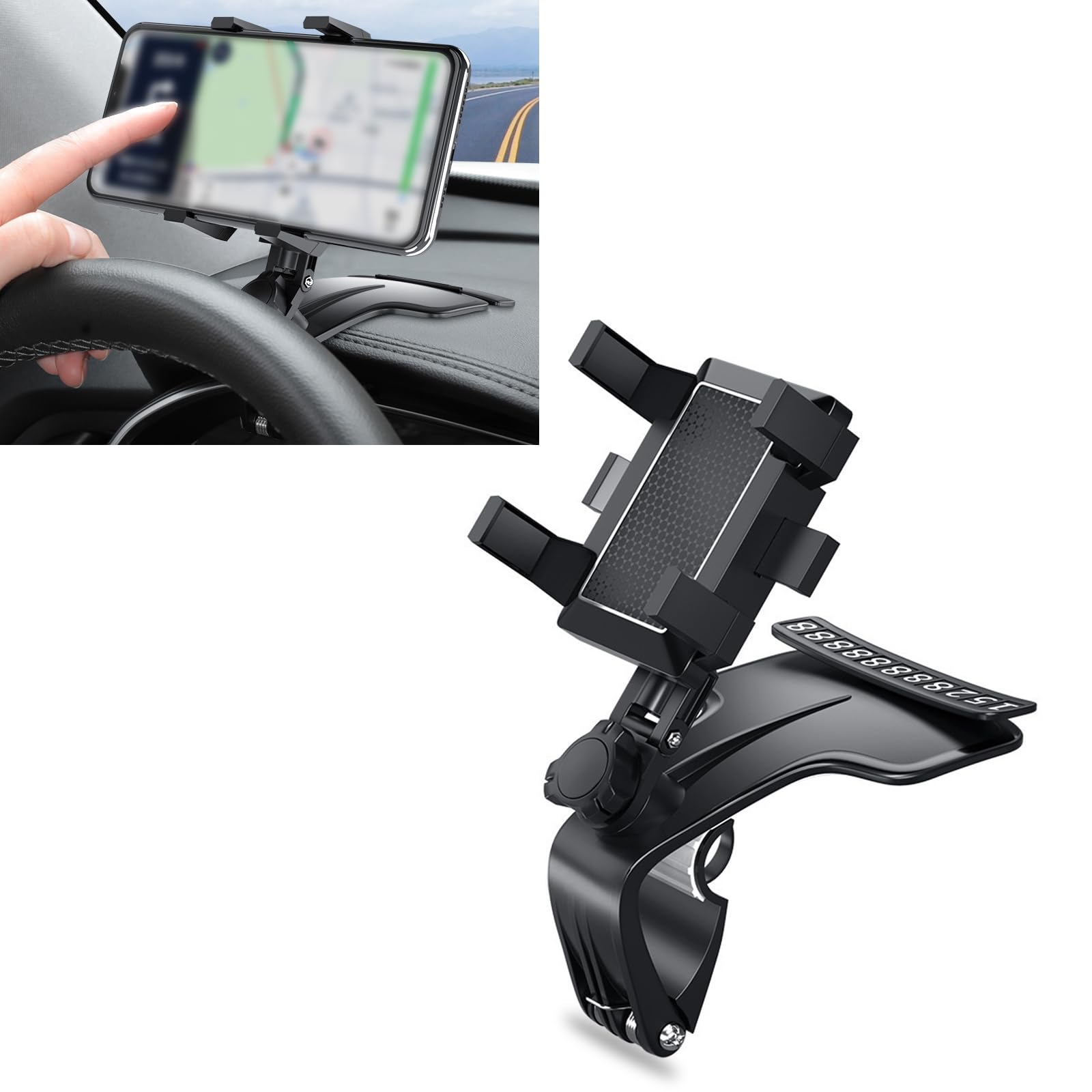 Jawmoy1 PC Car Phone Holder, Double Spring Snap-in Buckle Phone Holder, 360 Degree Rotatable Car Replacement Accessories, Universal for Most Cars (Black)