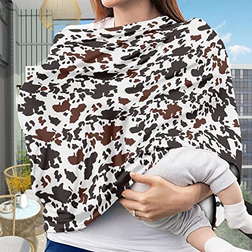 Image of Coldinair Black Brown Cow Print Baby Car Seat Cover for Boys Girls,Nursing Cover for Breastfeeding,Baby Carseat Canopy,Multiuse Baby Shopping Cart /High Chair /Stroller Covers