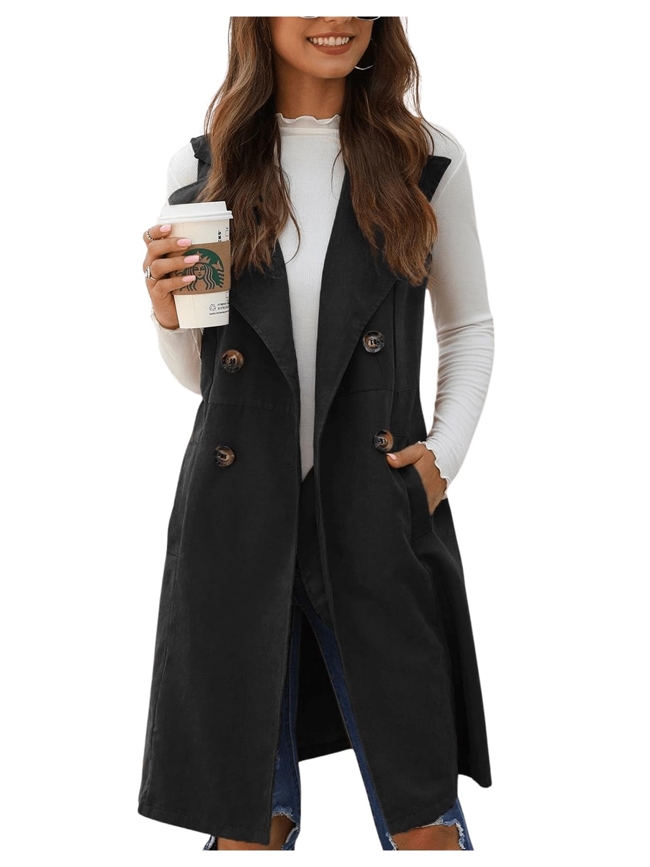 GORGLITTER Women's Western Long Blazer Vest Sleeveless Cowgirl Trendy Fashion Casual Business Casual Work Trench Coat