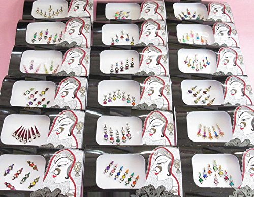 10 Wholesale packs Long Bindis/Face Gems Jewels/Fancy Bindis Lots/Bollywood Bindi Packs/Multi Color Bindis/Eye Forehead Belly Dance Jewelry