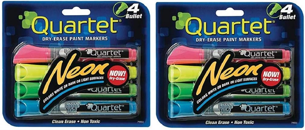 Quartet Glo-write Neon Dry-Erase Markers, Bullet Tip, Assorted Colors (2)