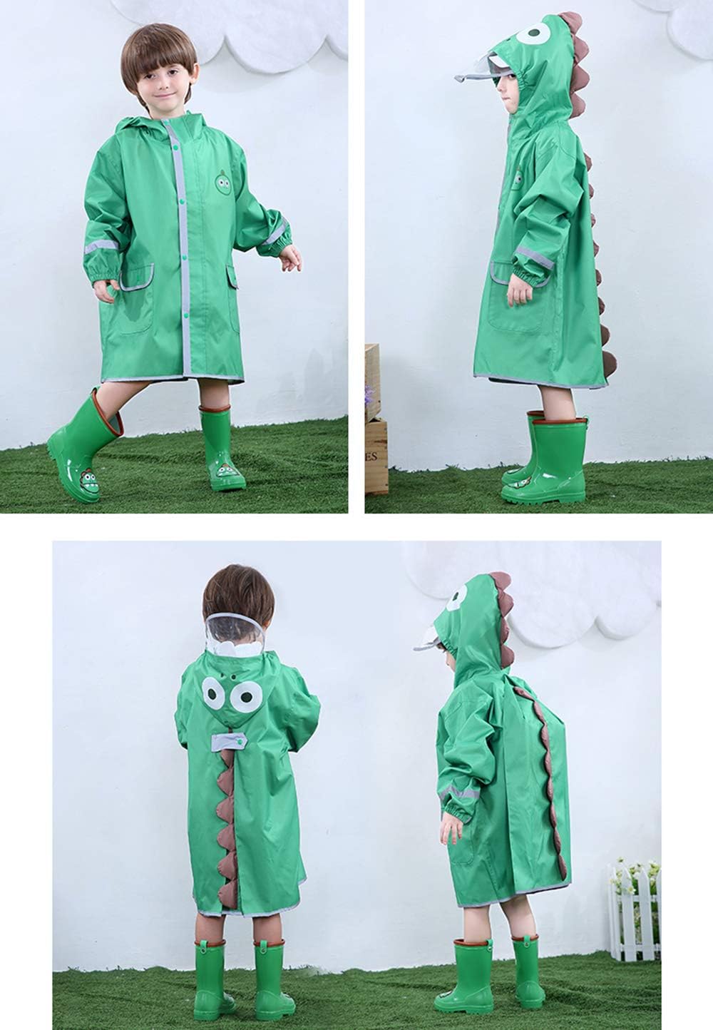 Kids Rain Poncho Toddler Boys Girls Cute Dinosaur Raccoon Cat Shape Waterproof Jacket for Age 2-10