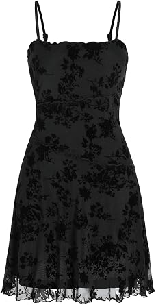 CIDER Womens Gothic Dresses Summer Mini Dress Lace Mesh Square Neck Sleeveless Spaghetti Strap Party Goth Y2K Fall