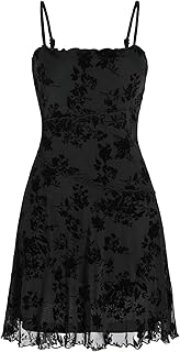CIDER Women's Gothic Dresses Summer Mini Dress Lace Mesh Square Neck Sleeveless Spaghetti Strap Party Goth Y2K Fall Price In India