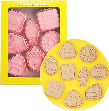 MayeBridge 8 Pieces Cute Icecream Cookie Moulds For Baking Cookie Press Donut Cookie Mould Set Kitchen Tools Plastic Cookie Stamps Donut