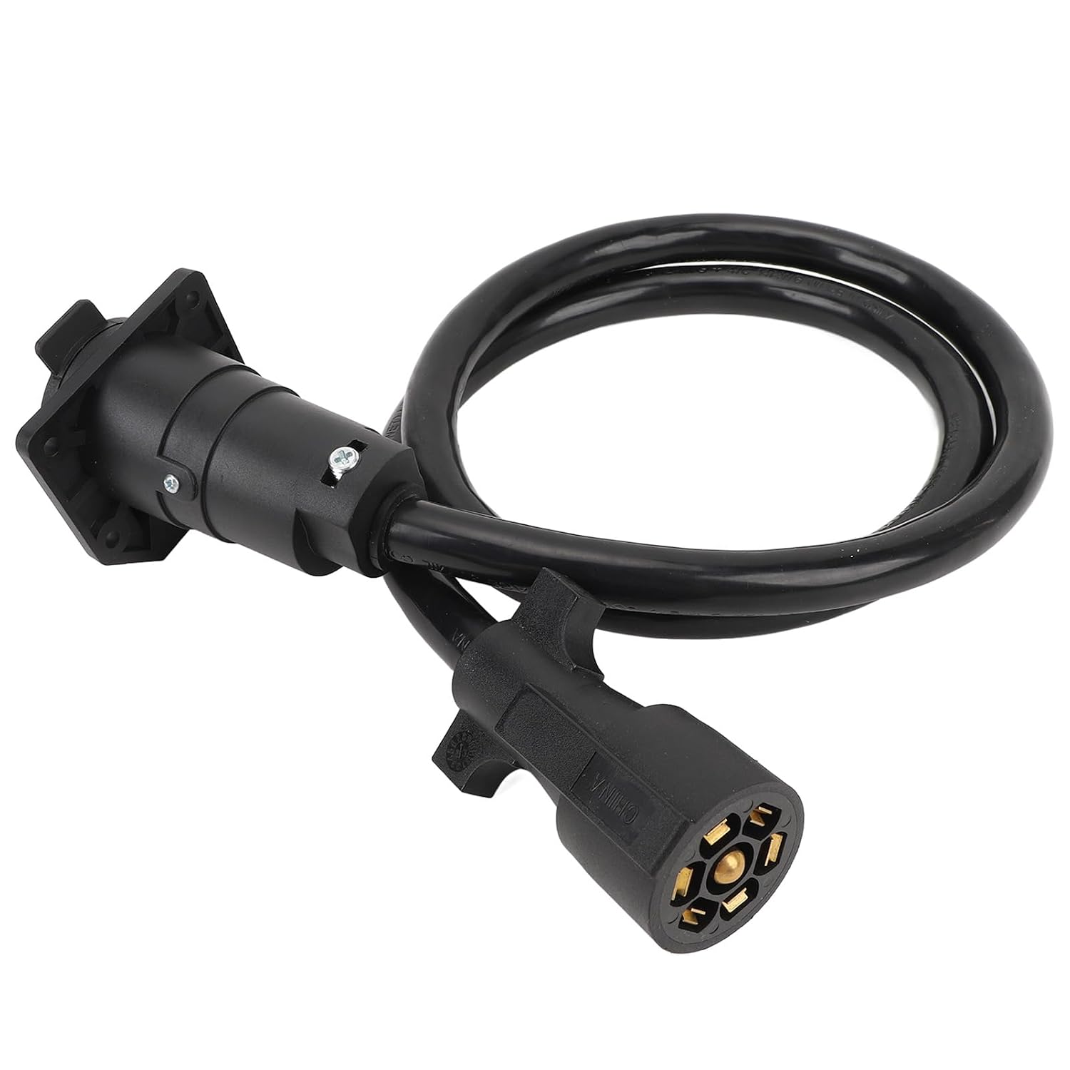 3ft 7 Way Trailer Plug Wiring Harness, 7 Prong Trailer Tow Wiring Connector Cord Extension Wire with Solid Copper Core, Weatherproof 7 Pin Trailer Light Cord for RV Car Boat Towing