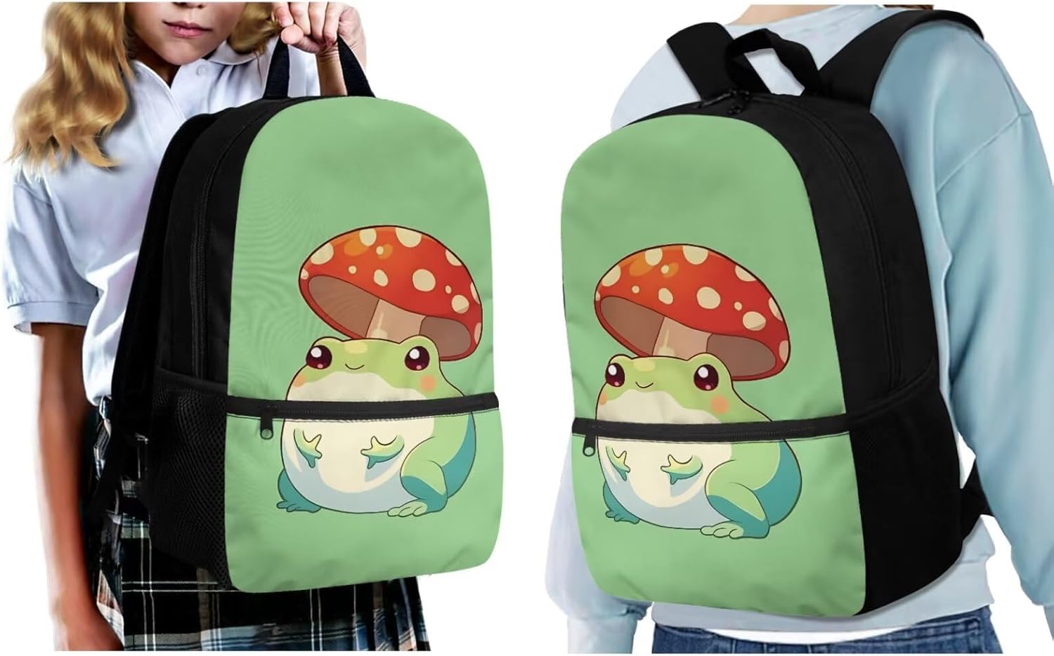 Mushroom Frog Kids Backpack with Lunch Bag for Girls 6-8 8-10 Boys School Backpacks Set/4Pcs Elementary School Bags with Lunch Box Water Bottle Holder Pencil Case Daycare Satchel Daypack