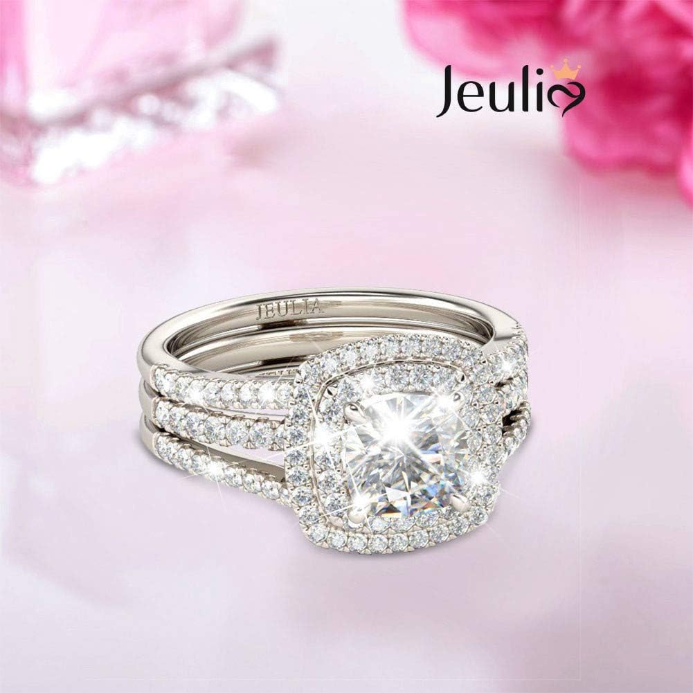 Jeulia Brilliant Classic Band Rings Sets for Women 925 Sterling Silver Fashion Ring Sets Wedding Engagement Anniversary Promise Ring Bridal Sets Jewelry - Image 3