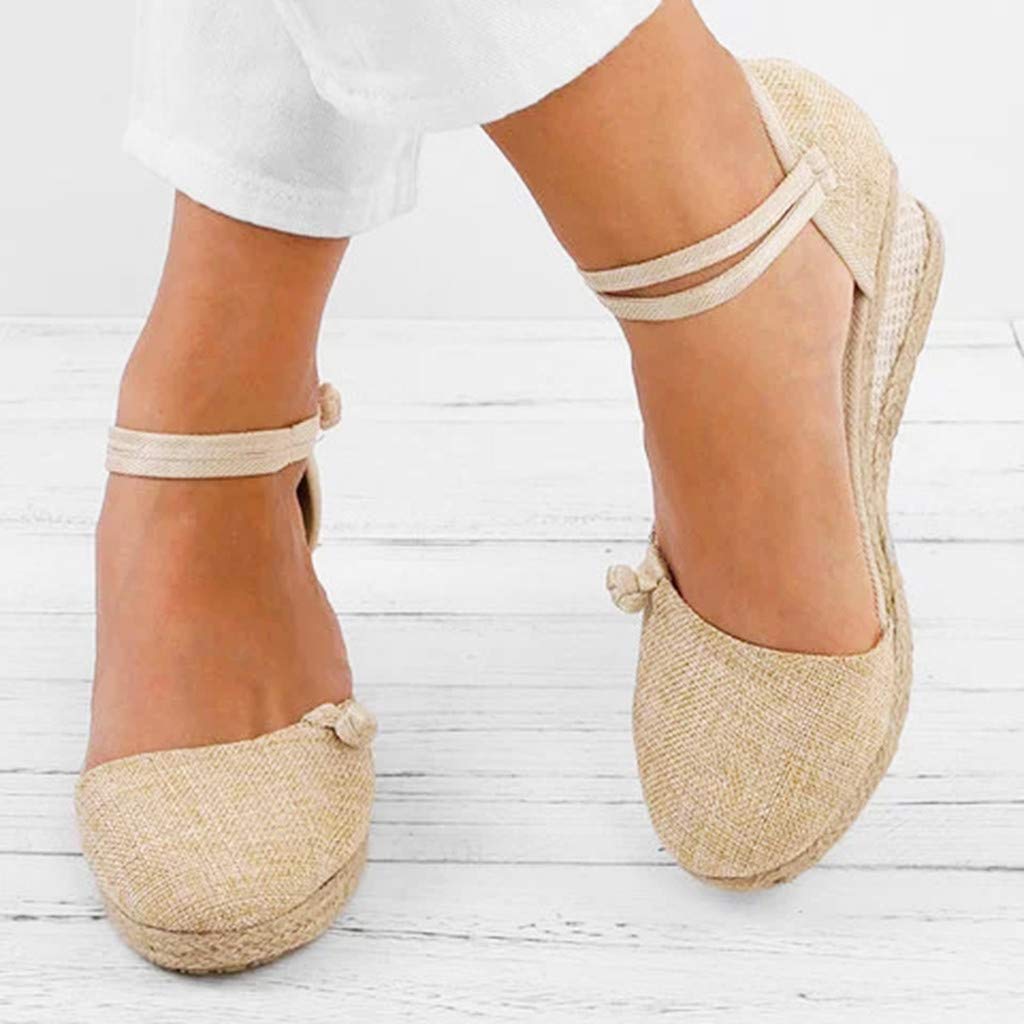 Espadrillas con Zeppa da Donna Espadrillas Estivi a Punta Chiuse Scarpe Classiche Ciabatte Plateau Basso Fibbia Regolabile Caviglia Cinghia Elegante Sandalo Bohemia Sandali Zeppa Platform