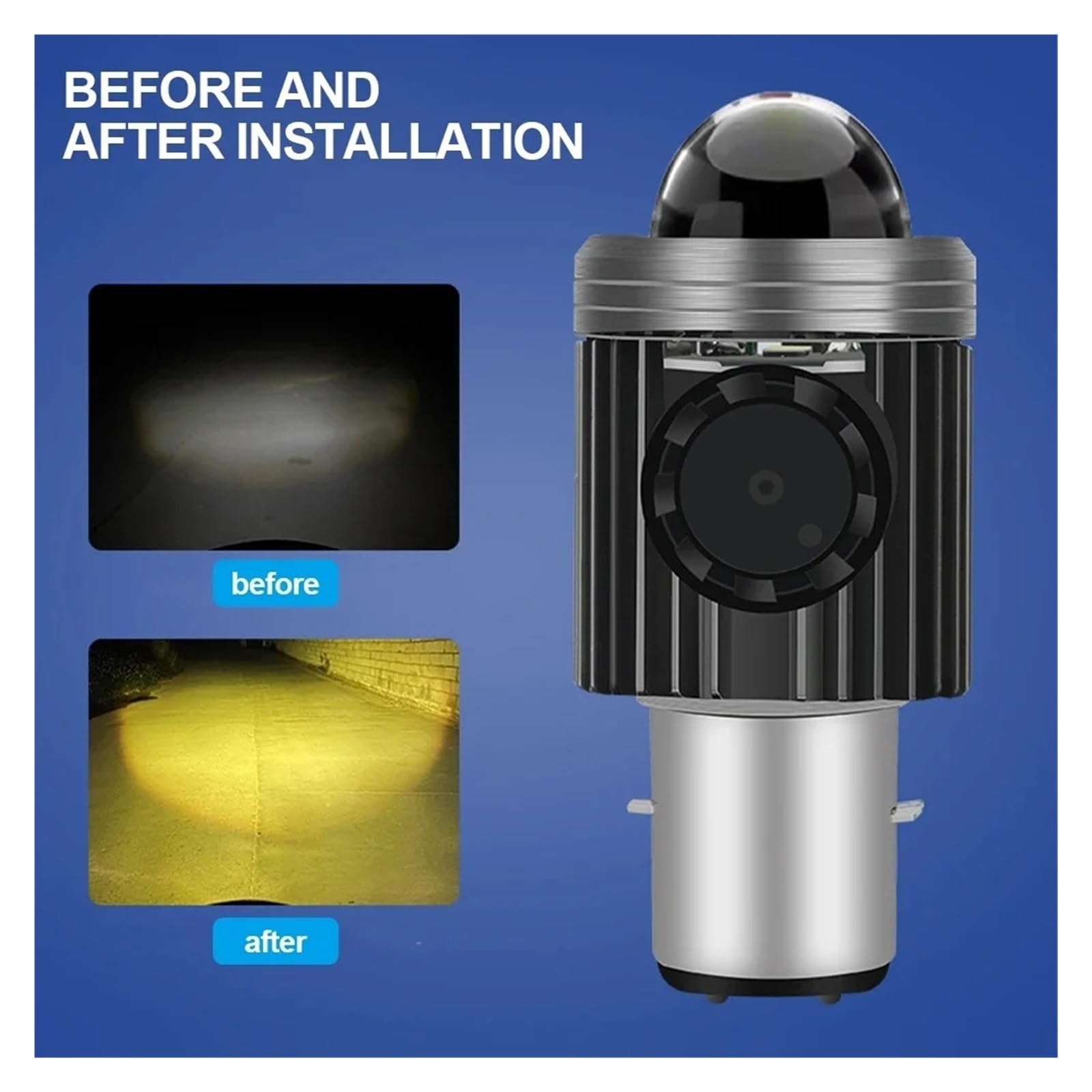 Ampoule Phare LED Pour Motos H4 BA20D Avec Refroidissement Amusant Faisceau Haut Bas Avant Pour Scooter Moto Phare De Moto(BA20D-Yellow)