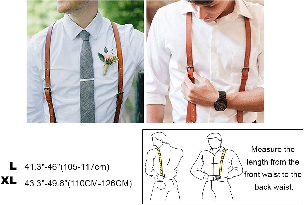 Leather Suspenders for Men with 3 Hooks,Genuine Leather Adjustable Y-Back - Image 5