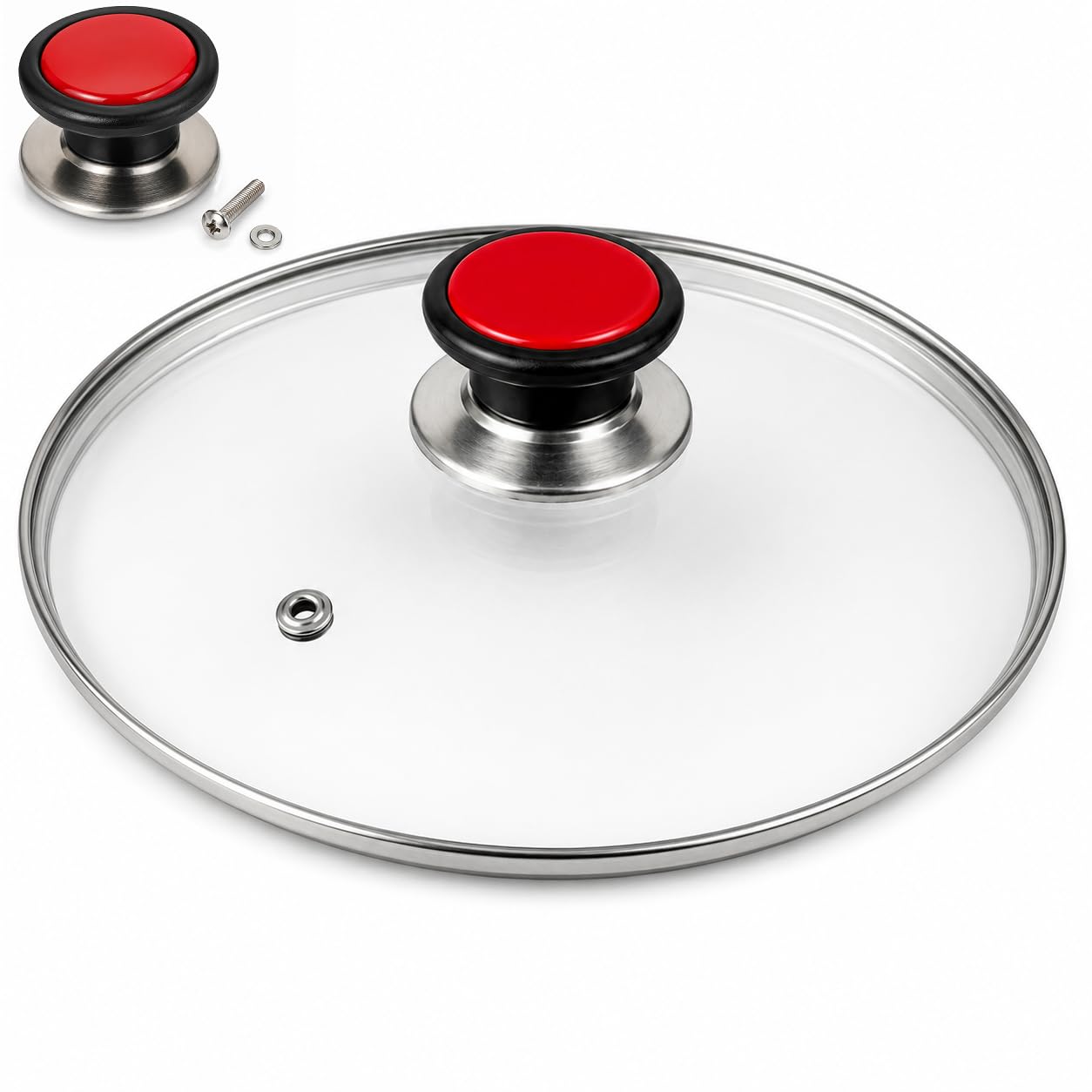 MAPPERZ Universal Glass Lid Knob Handle, Black and Red 5.5 cm Base, 4.5 cm Top, 3 cm Height, Compatible with Kadai, Biryani Pot, Fry Pan Round Cap Handle with Adjustable Screw (Pack Of 1)-image-38