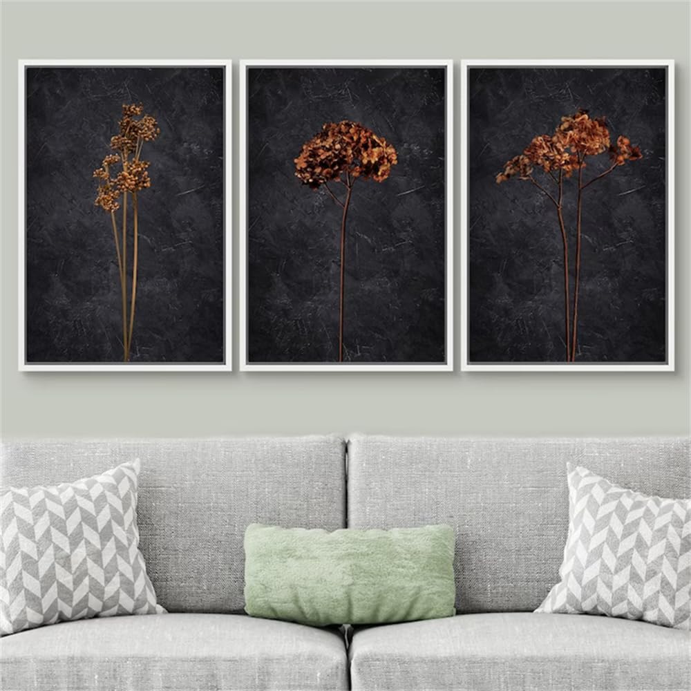 WBYZAC 3 Pictures Set-Abstract Wall Art Set Poster Dried Wildflower Floral Botanical Posters Farmhouse Living Kitchen Office Room Wall Corridor Decor Artwork-50x60cm (No Frame)