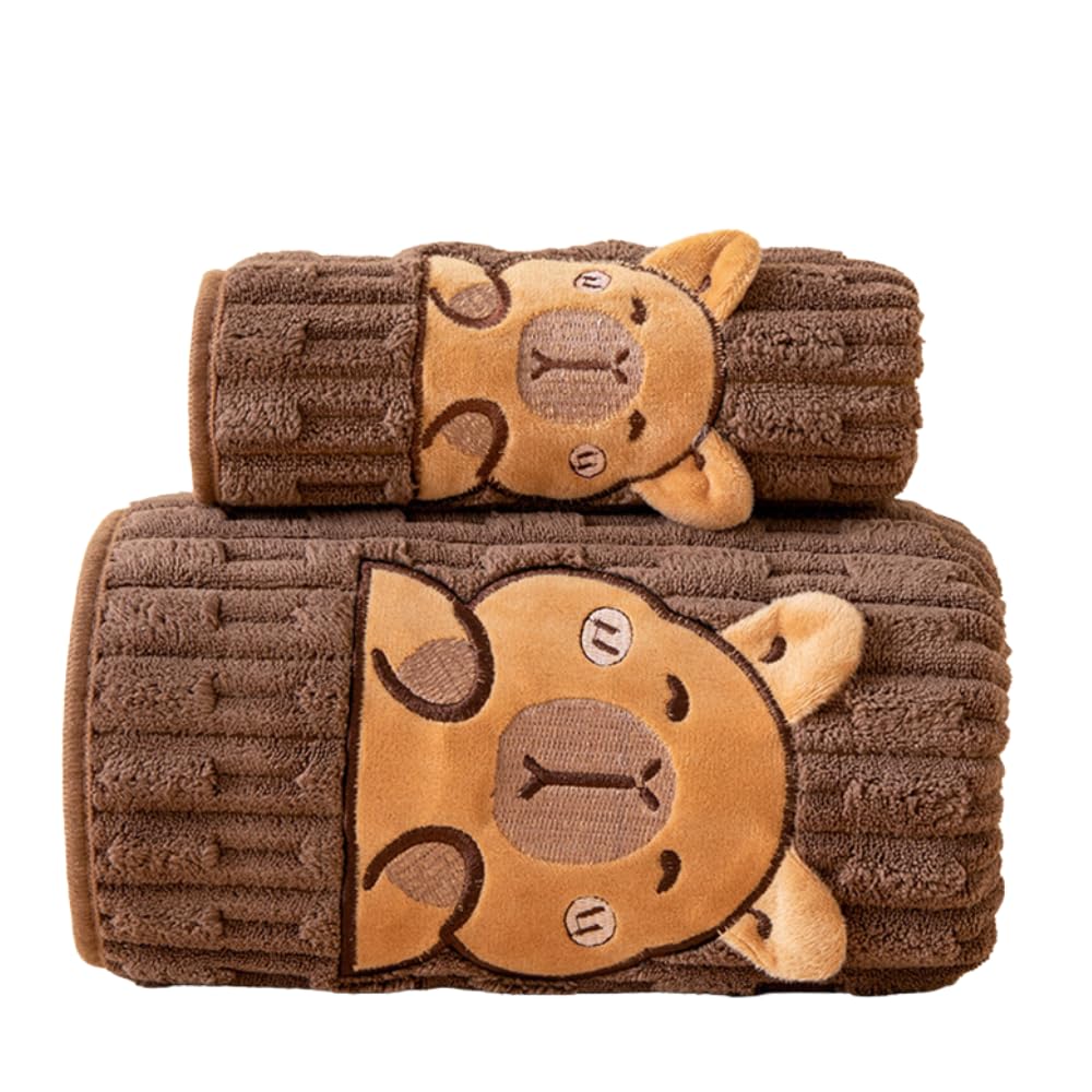 Capybara Bath Towels Set of 2, 27.5x55 Inch Super Soft Coral Fleece Bath & Hand Towels, Plush Absorbent Cartoon Towels for Kids Adults, Skin-Friendly