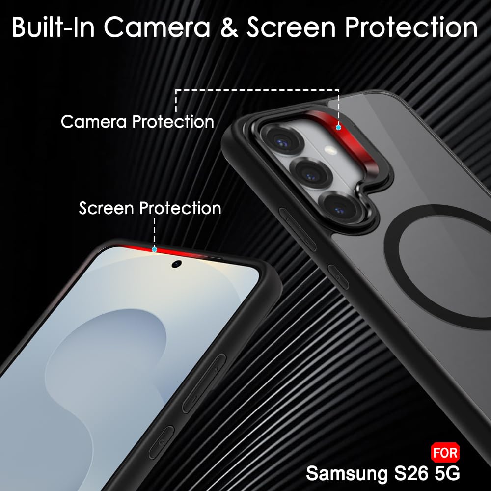 TheGiftKart for Samsung S26 Case | Shockproof Hard Back Cover | Built-in Stand | Hybrid Shockproof Galaxy S26 Back Cover Case (PC & TPU, Matte Frosted Back, MagSafe Compatible, Translucent Black) — Amazon image 4