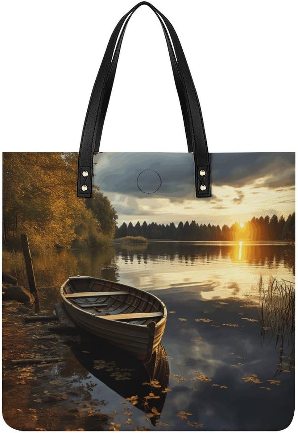 Boat at Lake Shore Handbags Large Capacity, Tote Bag Stylish Slouchy, Shoulder Bags for Work Beach Travel And Shopping Grocery.