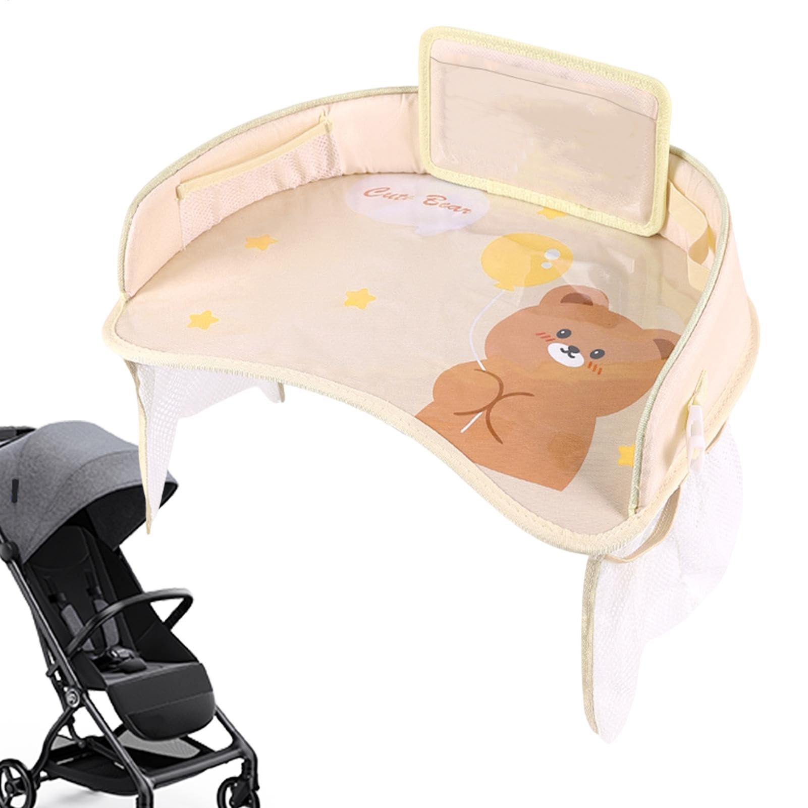 Vassoio per seggiolino auto per bambini, da viaggio, con tasche portaoggetti, snack e attività, organizer robusto per tablet, libri, bevande, viaggi su strada, 32 x 42 cm