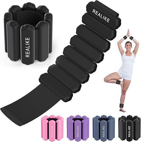 REALIKE Pesas de muñeca y tobillo para mujer, juego de 2 pesas ajustables de silicona (1 libra cada una) para caminar, yoga, pilates, aeróbicos,
