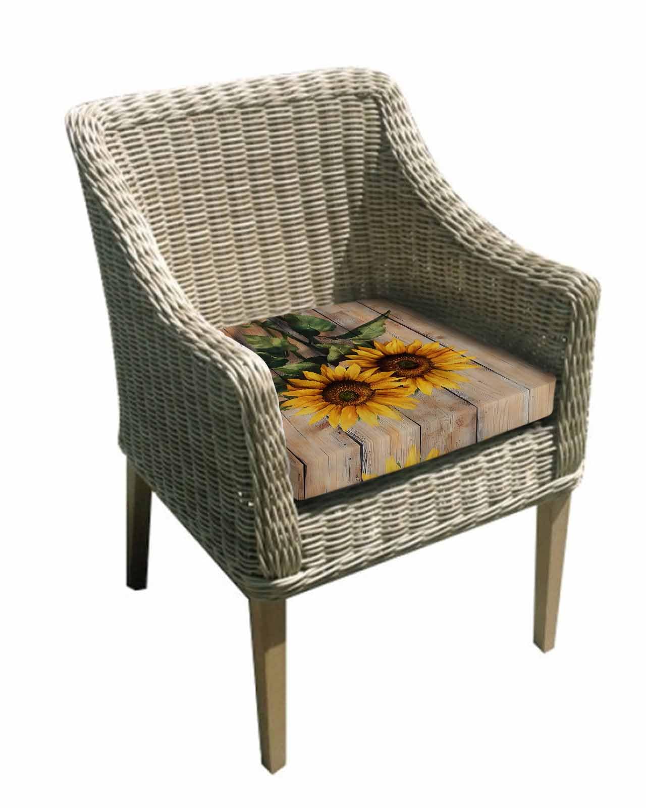 Hokiten Sunflower Wooden Outdoor Cushion Chair Cover Set of 4 - Waterproof Couch Seat Covers, Summer Retro Botanical Floral Patio Furniture Protector Cushions Slipcovers for Sofa/RV, 22