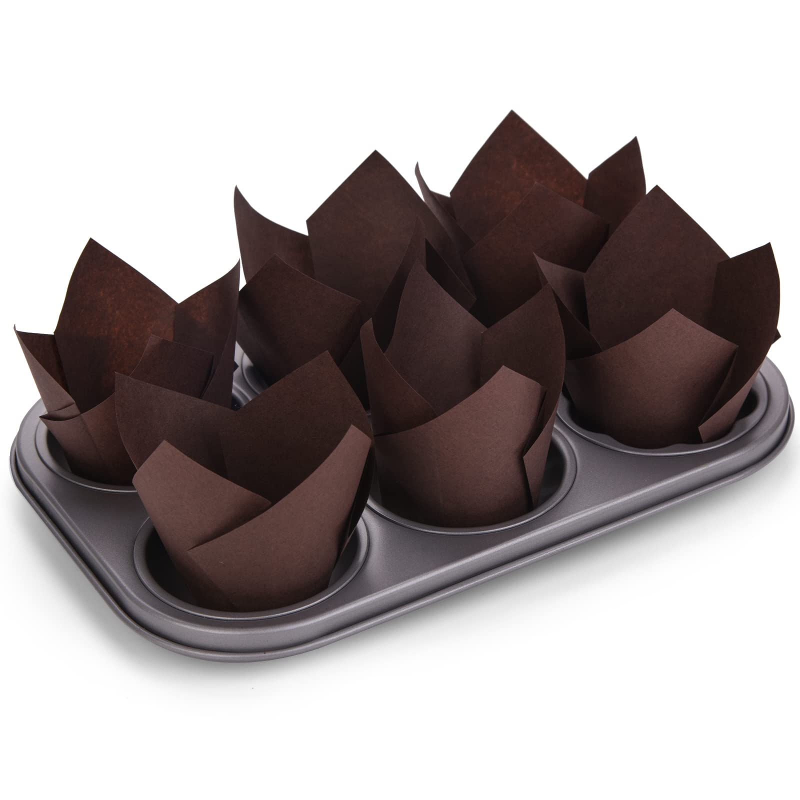 DC QZHMKJ PET 200Pcs Tulip Cupcake Liners Muffin Baking Holders Premium Cups Wrappers Christmas Lliners for Weddings, Birthdays, Anniversaries, and Special Occasions（Brown） - image 4