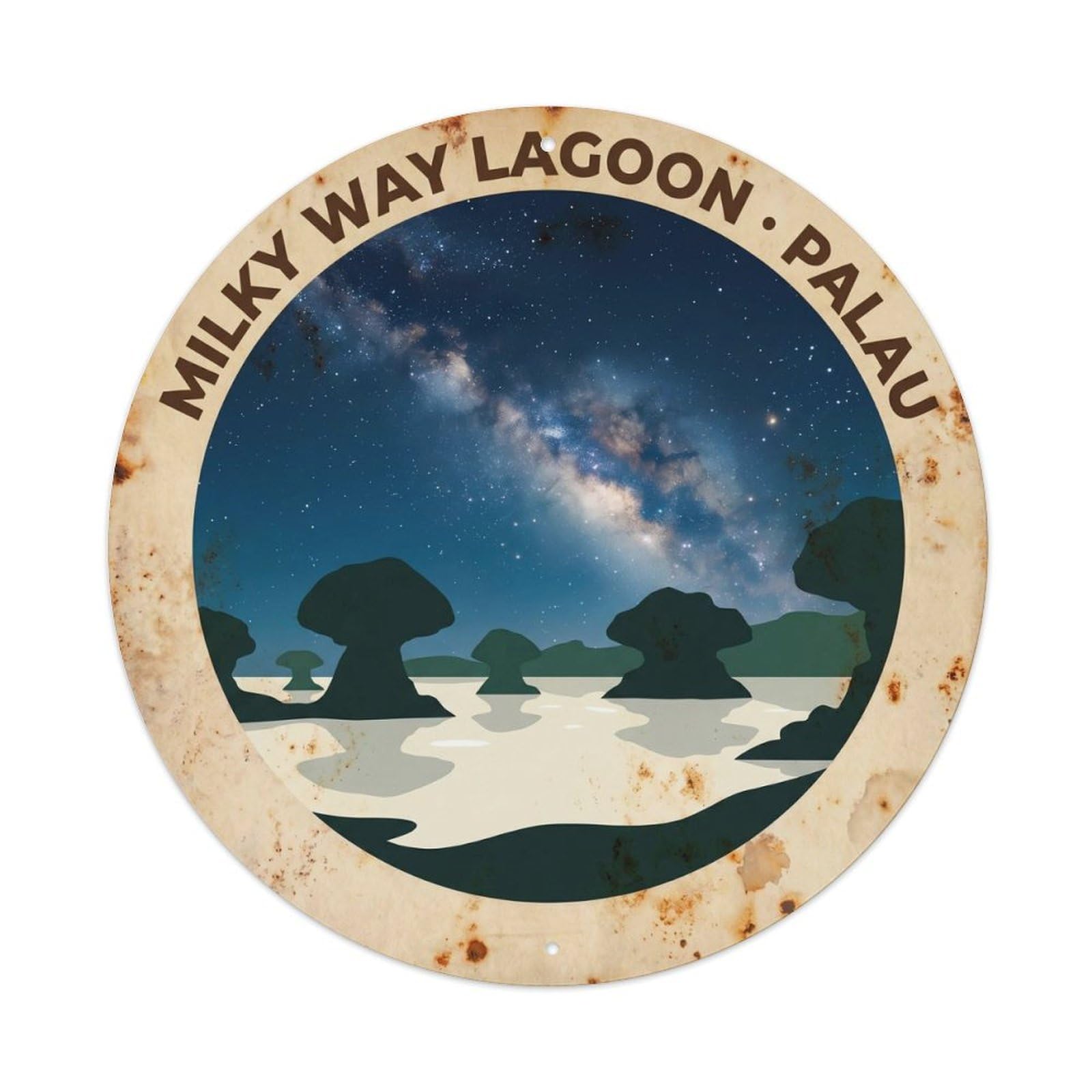 Olyhtr 8X8inch Classic Style Midnight Starry Palau Milky Way Vintage Lagoon Metal Tin Sign