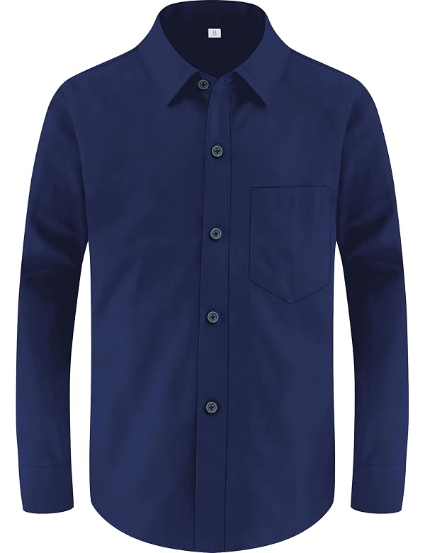 Marvelous World Boys' Long Sleeve Button Down Shirt, Navy Blue, Husky 14 by Marvelous World - Used condition - US$21.29